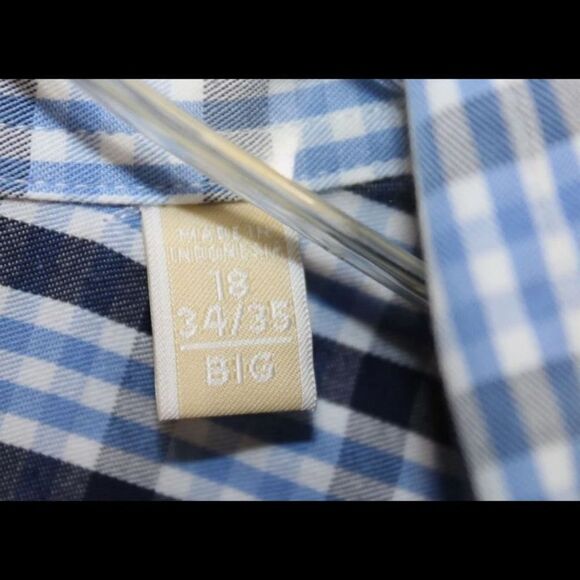 Michael Kors Men's Sz 18 34/35 Button Shirt Long Sleeve Plaid Blue - Picture 6 of 7